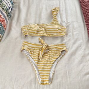 Aerie Yellow and White Striped Bikini